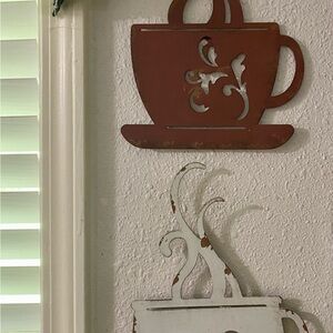 Rustic Coffee Cup Wall Decor Set - brown and White